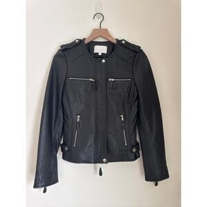 Walter Baker New York Street Style Minimalist Black Leather Moto Jacket, Medium